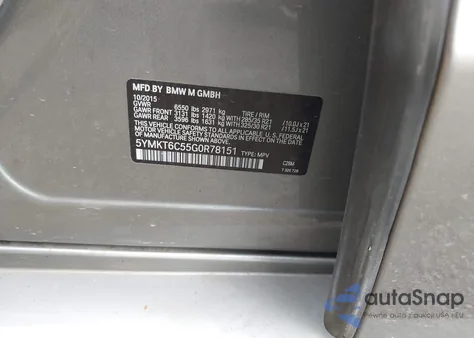 2016 BMW X5 M z USA, uszkodzony, nr VIN 5YMKT6C55G0R78151